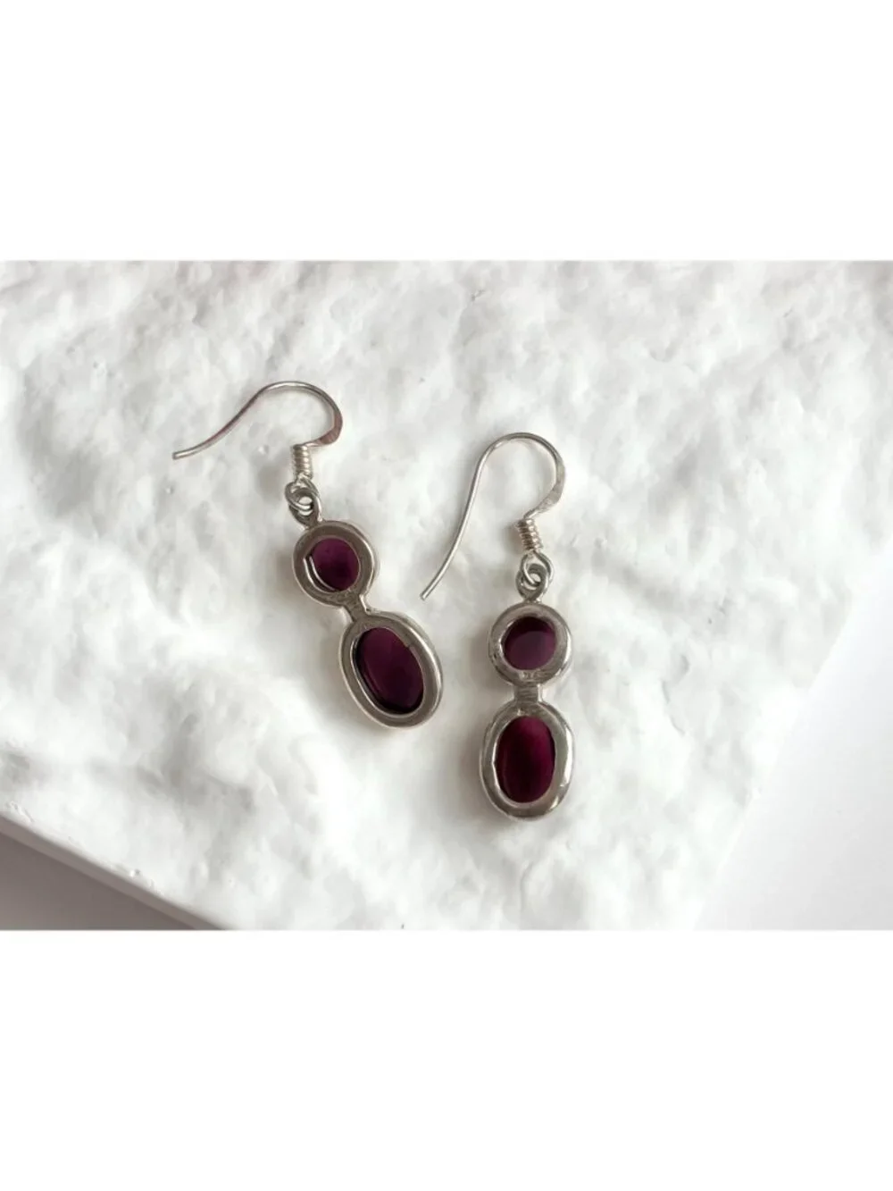Natural Amethyst Cabochon Gemstone Vintage Sterling Silver 925 Earrings